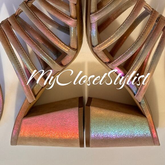 FREE PEOPLE Iridescent Straps Sandals Rare NEW IN BOX 38 8 MINT $148 Metallic - Picture 8 of 12